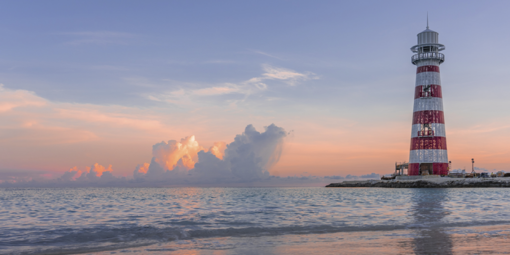 The lighthouse at MSC Ocean Cay Marine Reserve