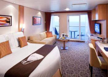 A mini suite cabin on a cruise ship
