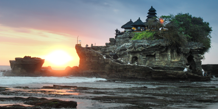 Tanah Lot Temple in Bali at Sunset