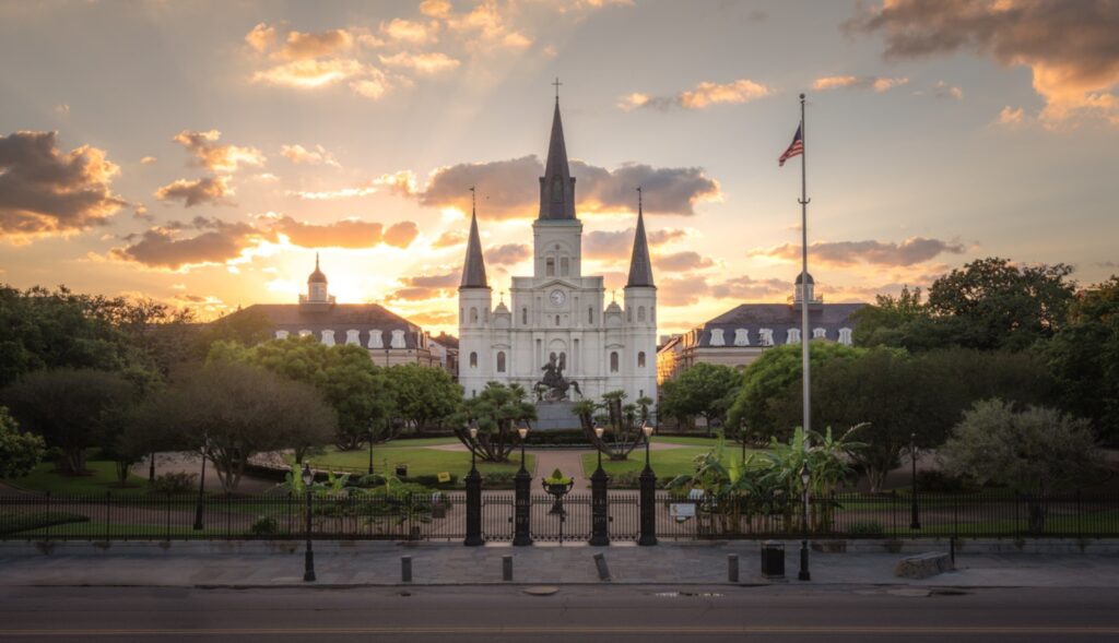 Jackson Square and St. Louis Cathedral at sunset