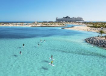 Cruise ship docked at Ocean Cay