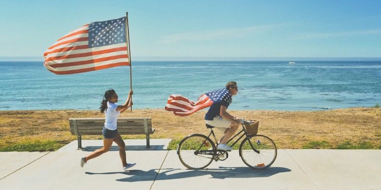 Couple with American flags