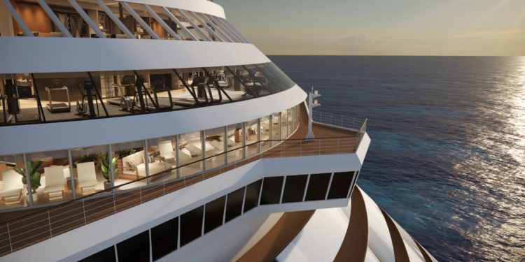 Exterior view of Norwegian Prima forward of ship