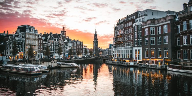 View of Amsterdam at sunset