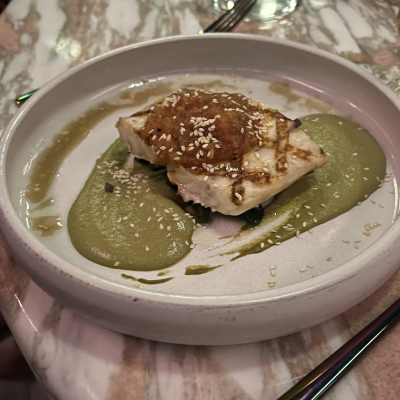 FIsh dish in Pink Agave on Virgin Voyages Valiant Lady
