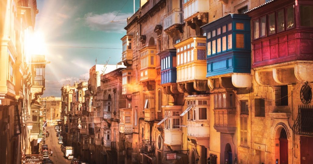 Colourful buildings in the sun in Valletta, Malta
