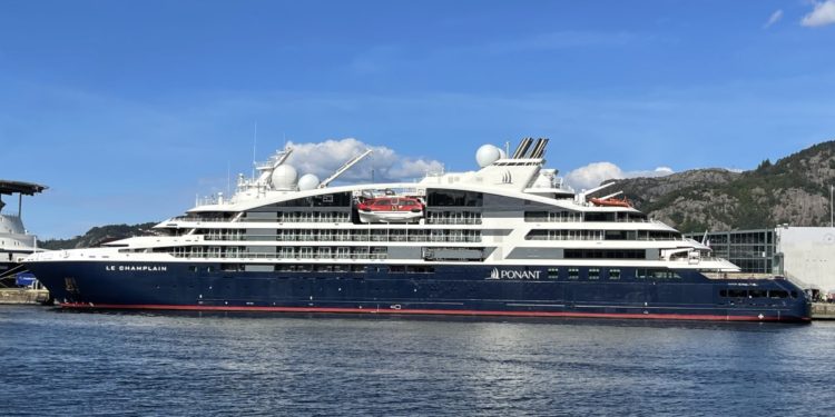 Ponant's Le Champlain ship docked in Bergen