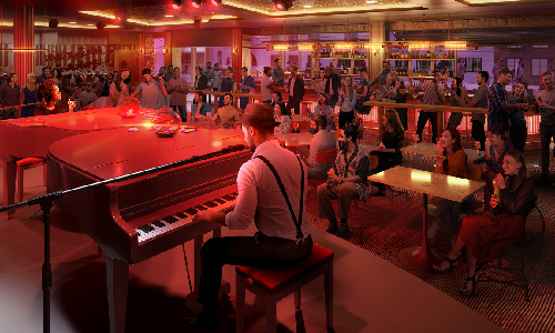 A Royal Caribbean first, Dueling Pianos debuts in the Royal Promenade on Icon of the Seas. Two talented pianists go head-to-head as vacationers request songs and sing along with a cocktail in hand.