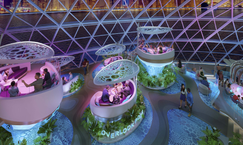 Bar interior aboard Royal Caribbean Icon of the Seas with cocktails being served