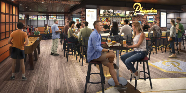 Rendering of Playmakers sports bar on Icon of the Seas