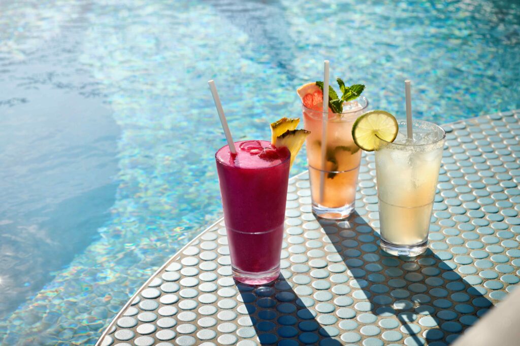 Poolside cocktails being prepared at Celebrity Cruises Gym and Tonic bar