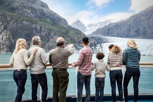 Family enjoying views of Glacier Bay from Princess Cruises ship