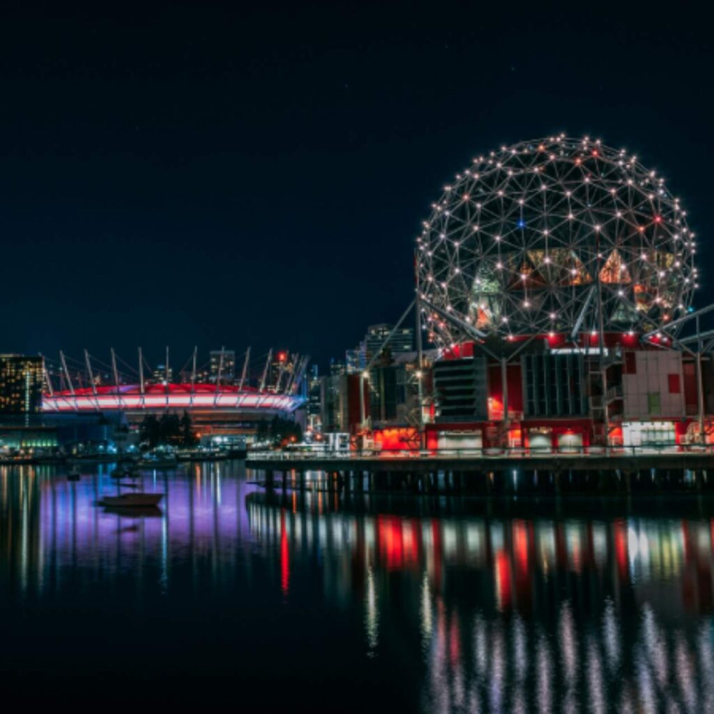 Science World in Vancouver at night