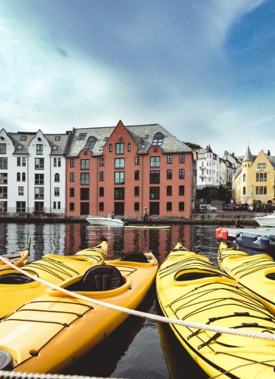 Kayaks in the bay of Ålesund, Norway