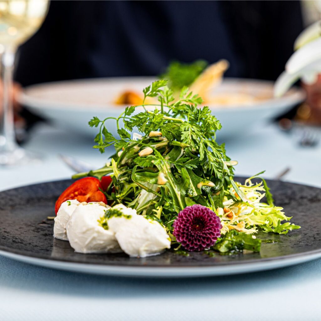 Tomato & Mozzarella dish onboard AmaMagna