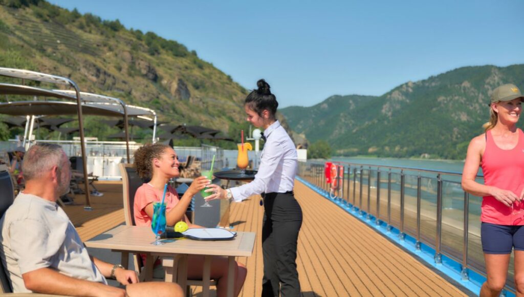 AmaMagna Guests sip-n-sail Service on the Sun Deck