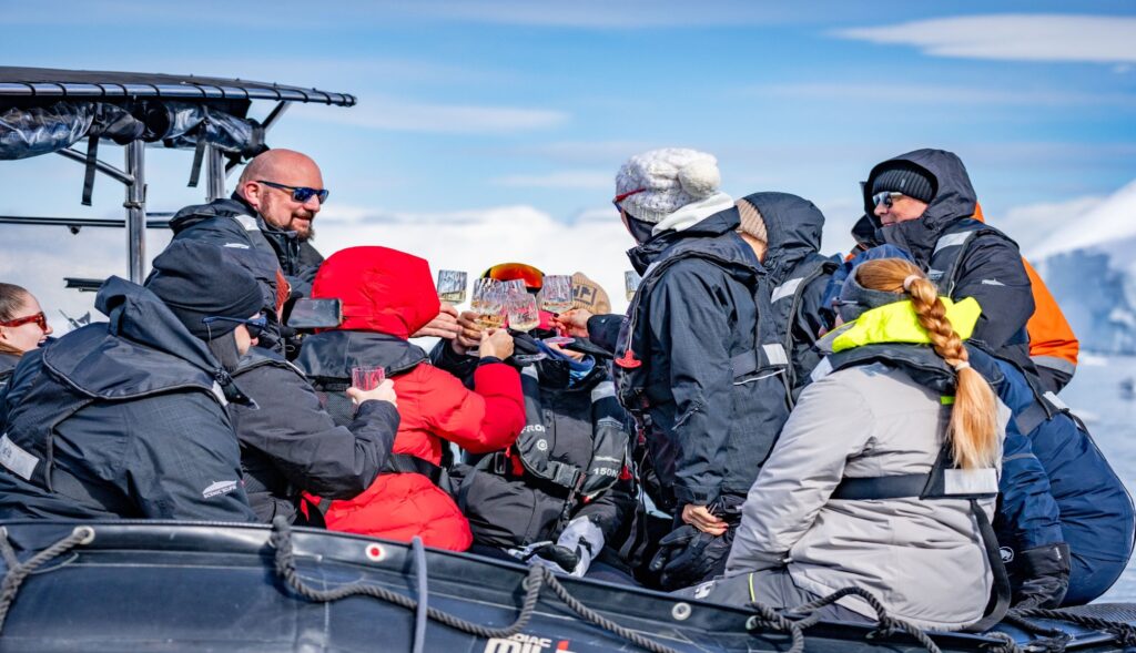 Waterproof outerwear worn during a polar expedition cruise Zodiac landing