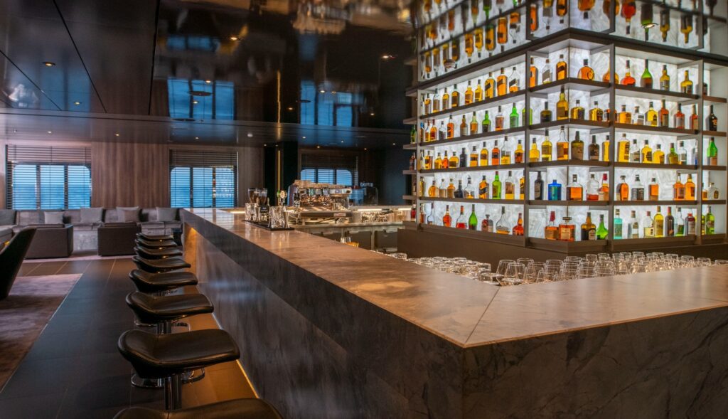 Scenic Eclipse onboard whisky bar and lounge area