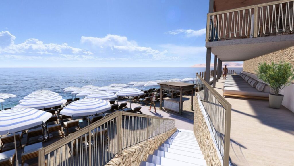 Stairway leading down to the beach club in Vlychada Santorini