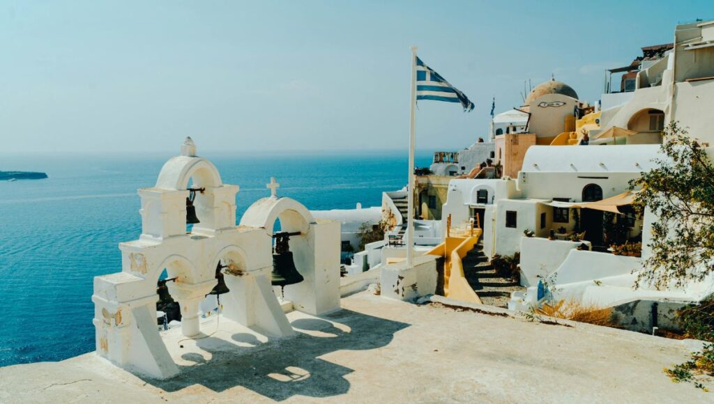 Fira in Santorini with cliffside views above the Aegean Sea"