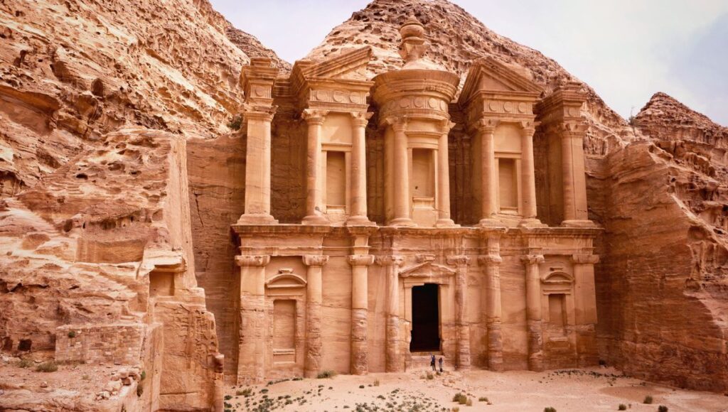 Petra ancient city carved into sandstone cliffs Jordan luxury river cruise excursion destination