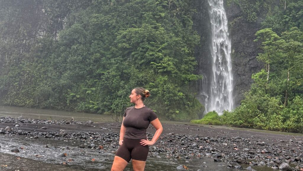 Tropical waterfall in Tahiti near Papeete before embarking on a Windstar cruise