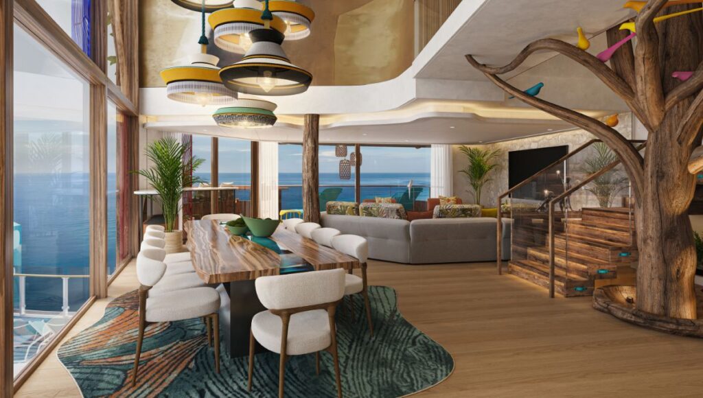 Ultimate Family Treehouse dining space on Hero of the Seas with ocean view balcony