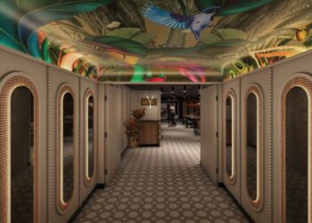 entrance to ariya indian restaurant on valiant lady 2026 with decorative ceiling and modern interior design