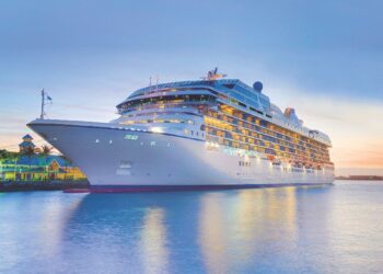 oceania marina refurbishment luxury cruise ship exterior at sunset