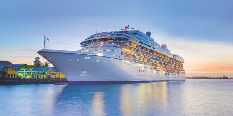 oceania marina refurbishment luxury cruise ship exterior at sunset