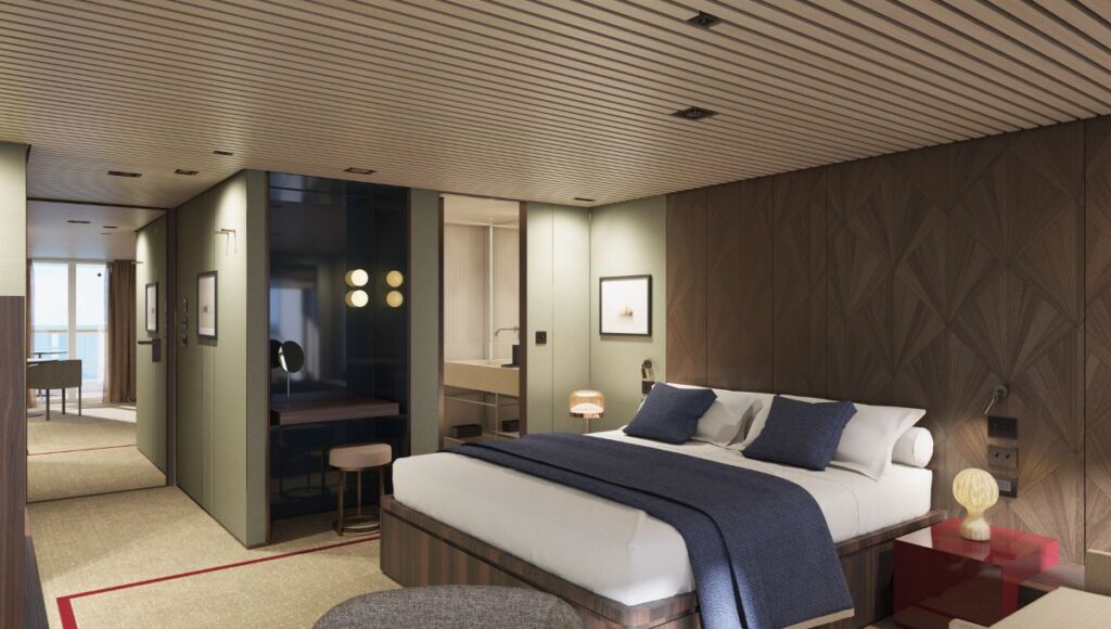 The Haven suite on Norwegian Luna with premium bedroom and luxury interior design