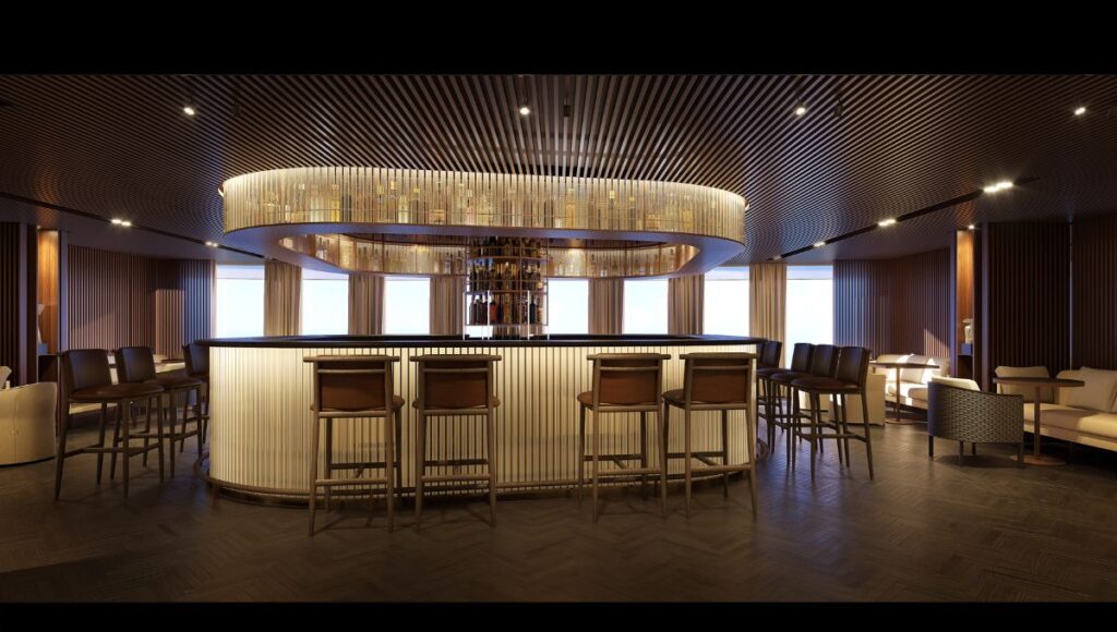 The Haven lounge bar on Norwegian Luna with stylish circular bar and relaxed seating