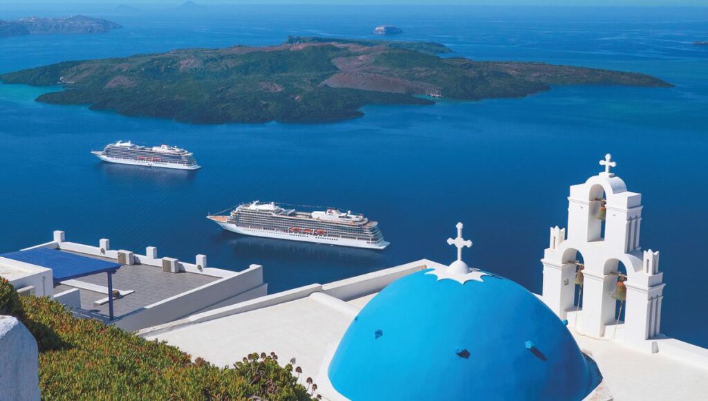 Mediterranean cruise ships Santorini view adult only holiday