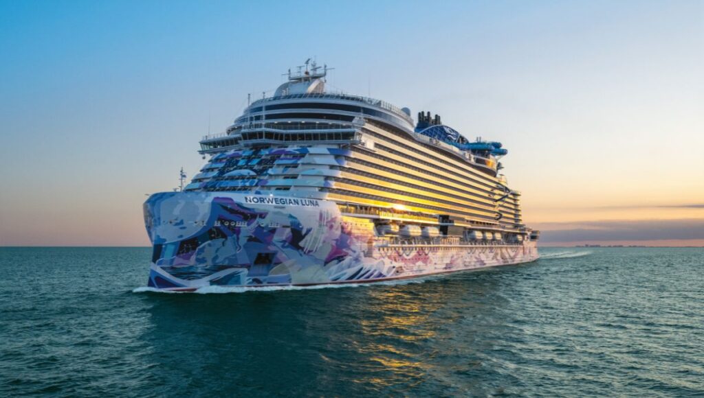 Norwegian Luna cruise ship sailing at sea with colourful hull artwork