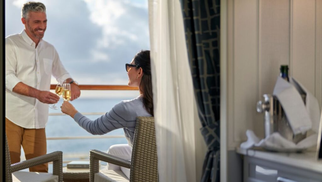 oceania marina balcony experience couple enjoying luxury cruise veranda