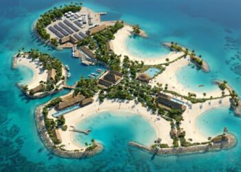 sandy cay msc private island bahamas aerial view showing beaches and lagoons