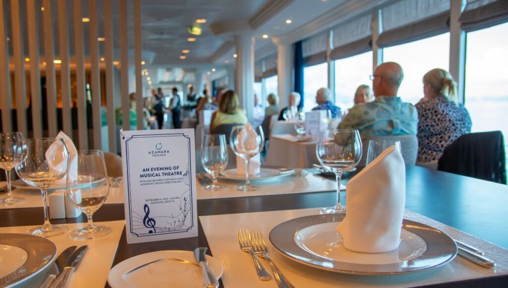 Table set for dinner at Aqualina specialty restaurant on Azamara