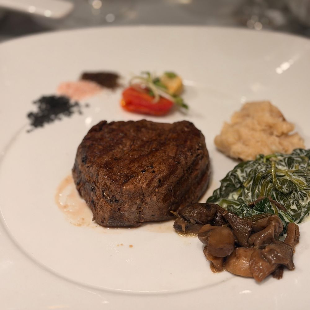 Filet Mignon with salts & some sides onboard Ruby Princess Crown Grill restaurant