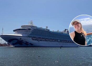 Ruby Princess docked in Ensenada, with Jess from Paramount Cruises.