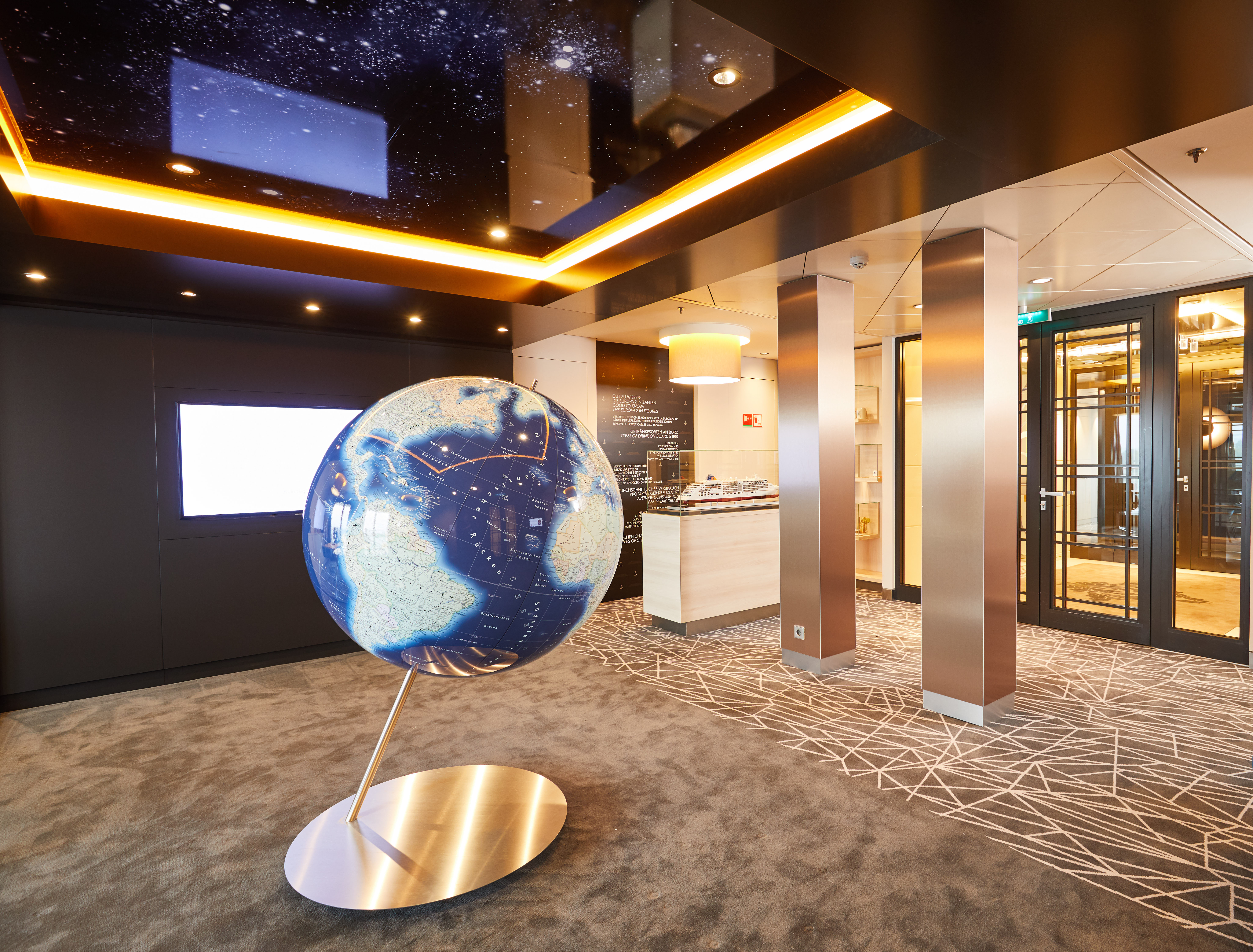 The EUROPA 2 museum is located in the waiting area of the Cruise Sales Lounge