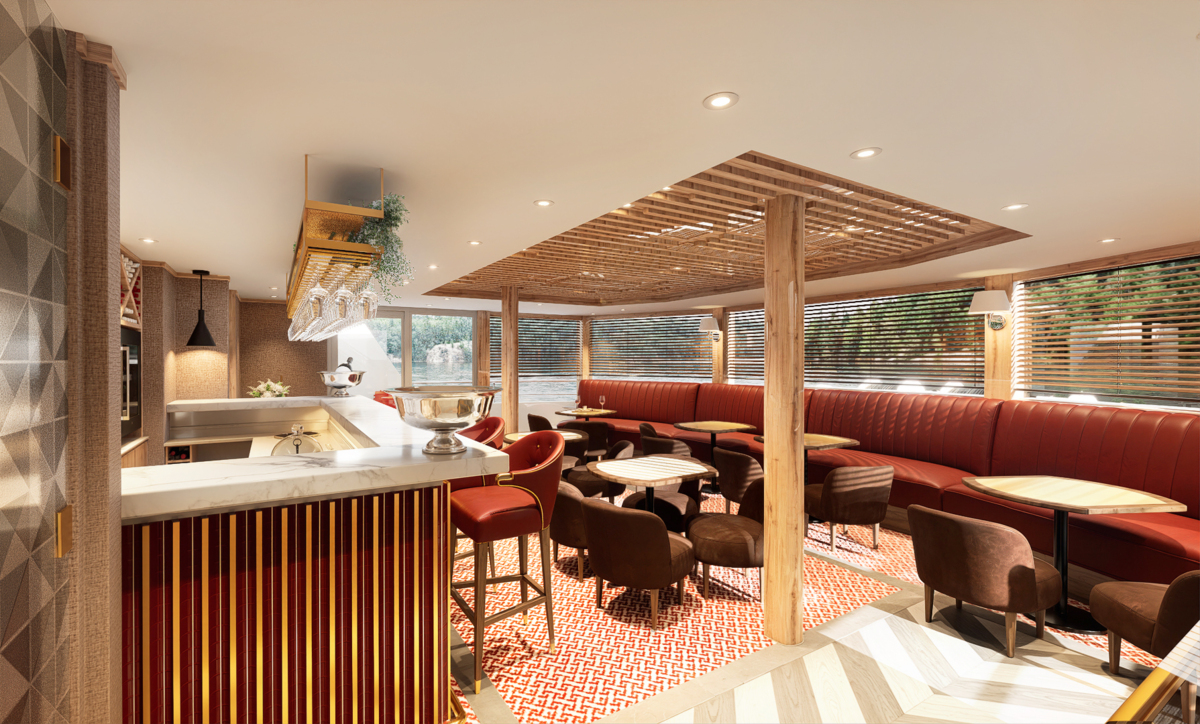 Grab a cocktail from the bar and relax to stunning river views