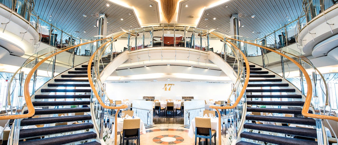 The heart of the ship is taken over by a spectacular five-storey atrium