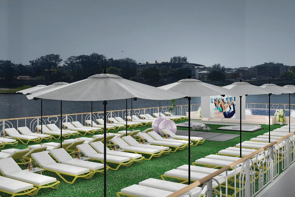 The sun deck has plenty of sun loungers for relaxing days