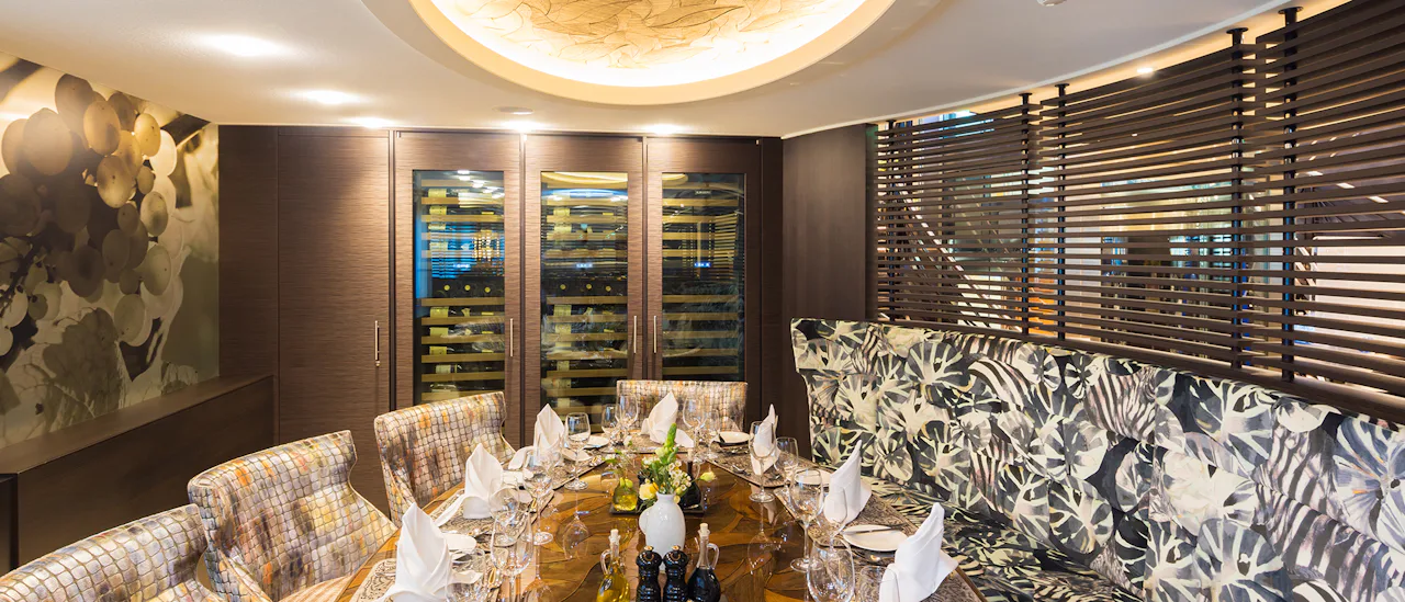 Enjoy regional flavors in the onboard Wine Tasting Room