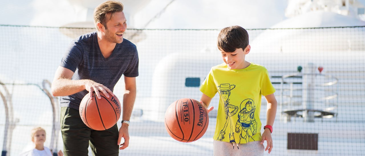 Play basket or volleyball on the Wide World of Sports Deck