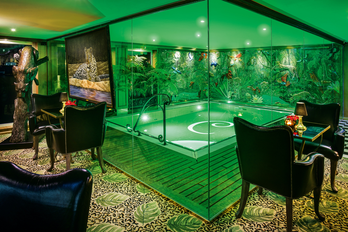The jungle-inspired Leopard Lounge, which also has the small pool,  is a favorite place to meet friends