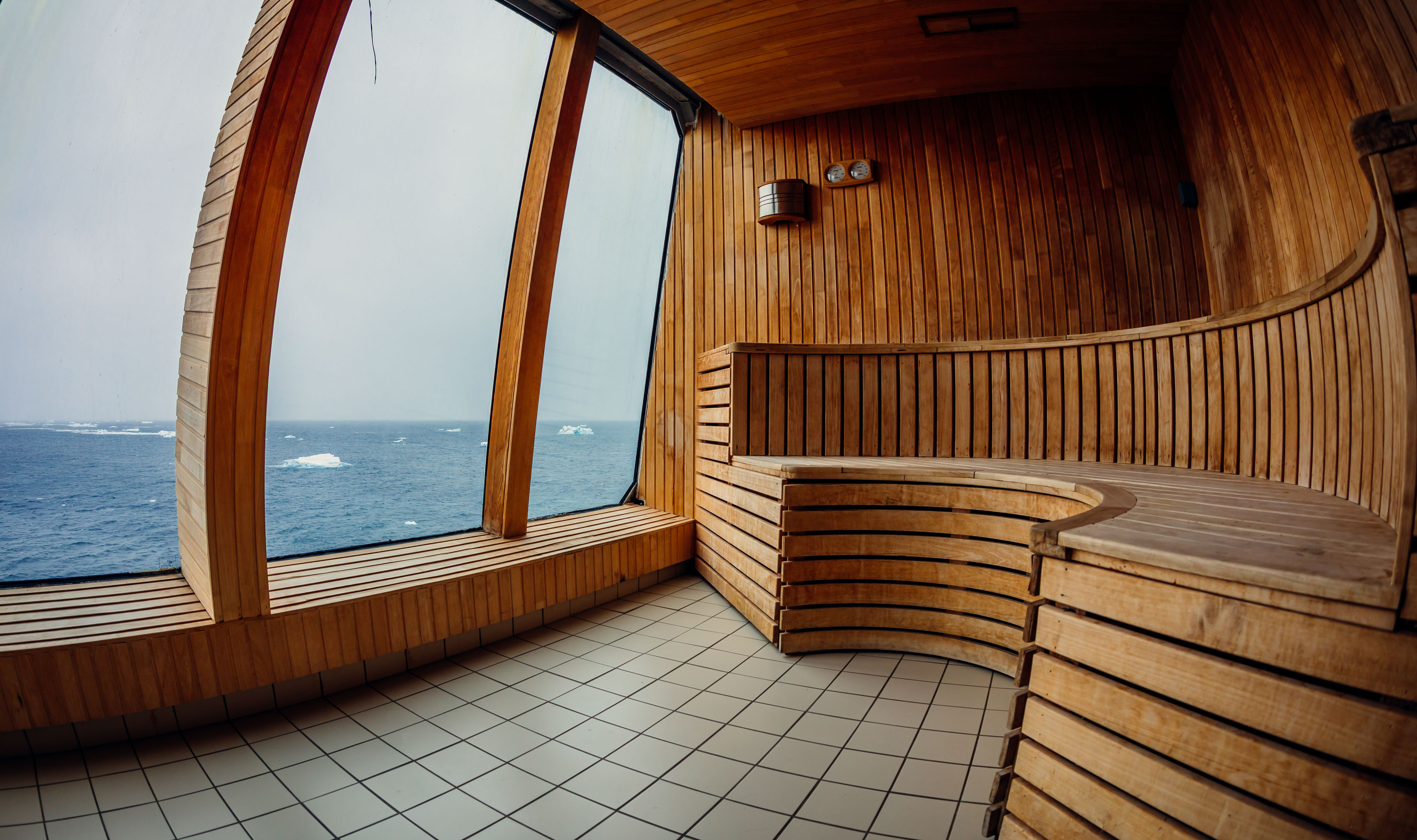 On the top deck, you'll find a panoramic sauna