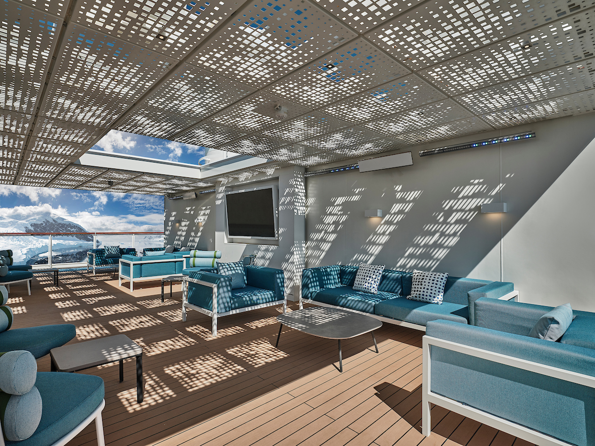 Comfortable outdoor lounge area at the Sun deck