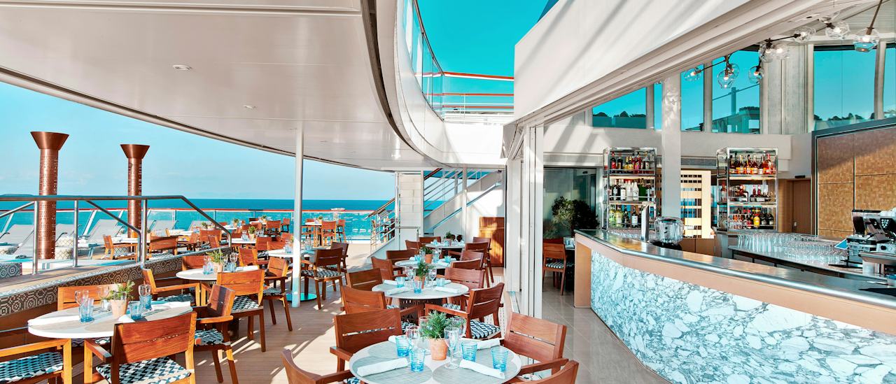 Outdoor dining overlooking the wake