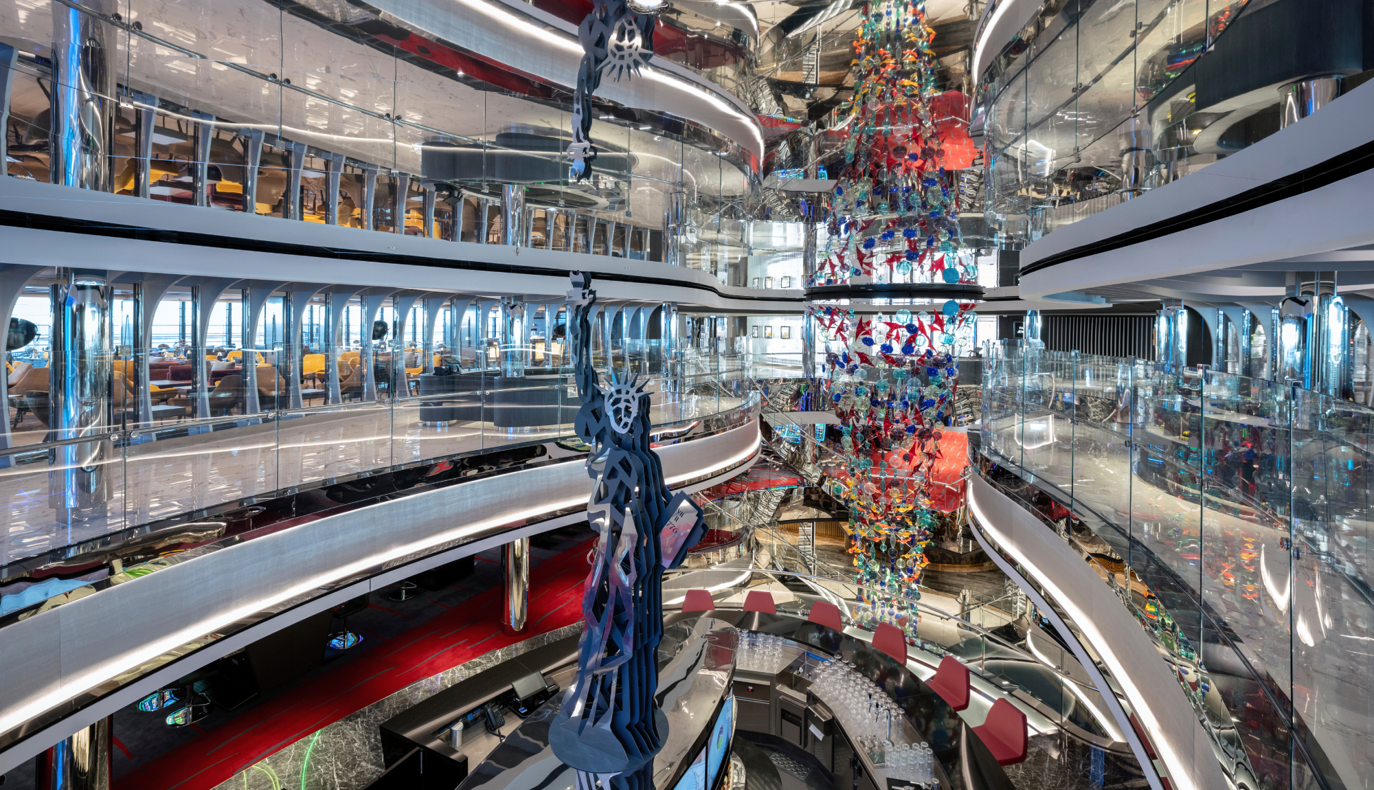 MSC Seascape - Incanto del Mare Venini Sculpture Installation Stairs MSC Signature Casino Statue of Liberty Liberty Plaza
